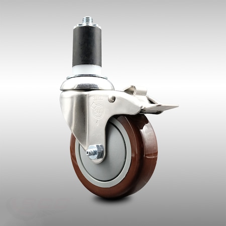 Service Caster 4 Inch 316SS Maroon Poly Swivel 1-1/2 Inch Expanding Stem Caster Lock Brake SCC SCC-SS316TTLEX20S414-PPUB-MRN-112